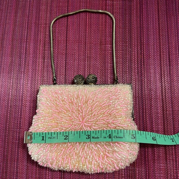 Vintage Micro Glass Beaded Pink Starburst Purse - Picture 13 of 14